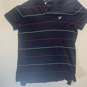American Eagle Outfitters Dark Blue Polo with Red and White Stripes